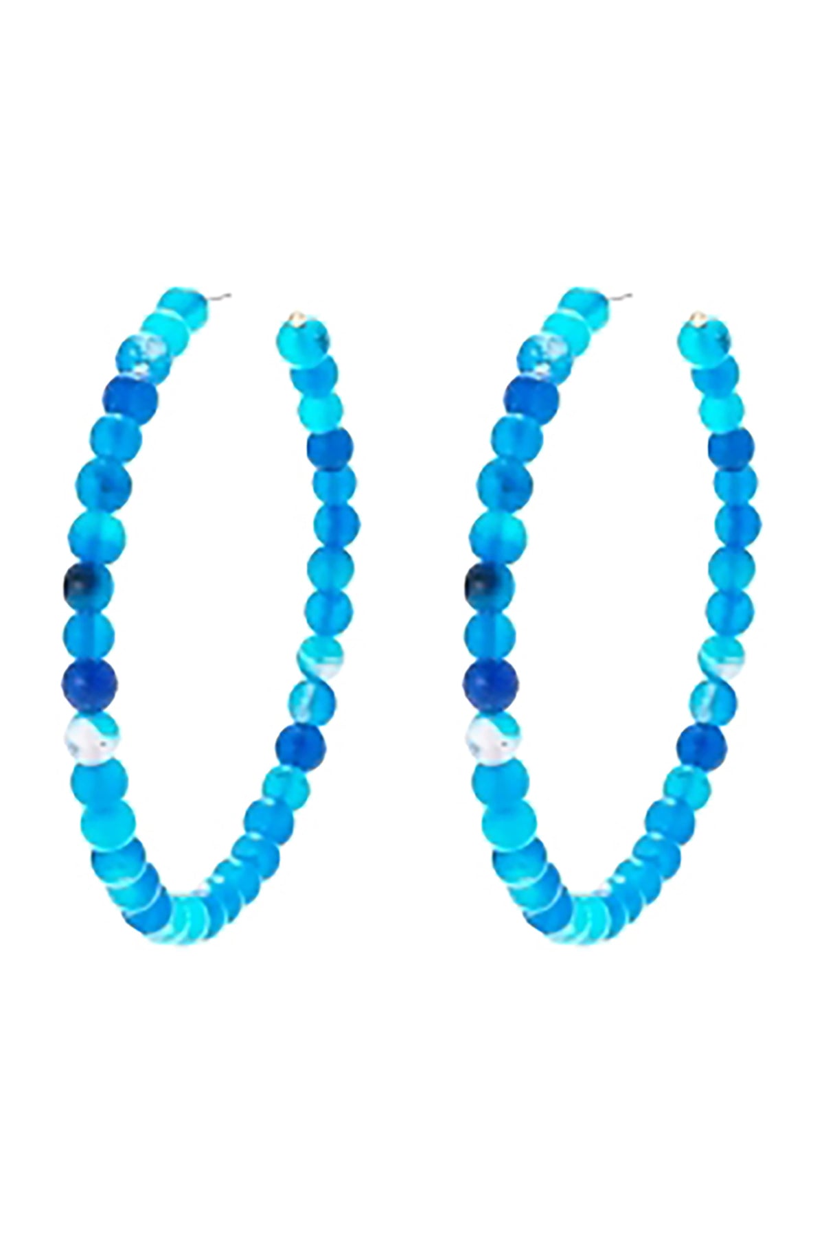 Natural Bead Hoop Earrings Turquoise