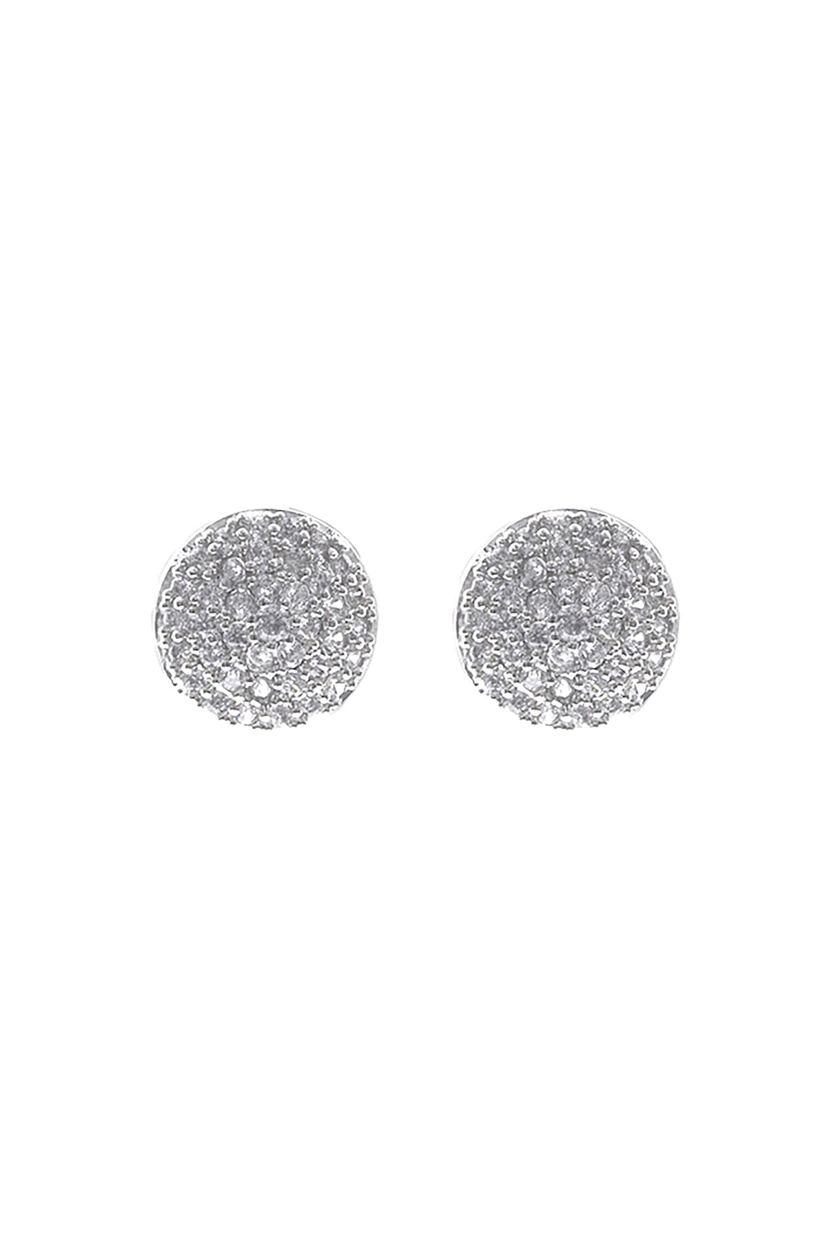 Cubic Zirconia Pave Round Shape Stud Earrings Crystal Silver