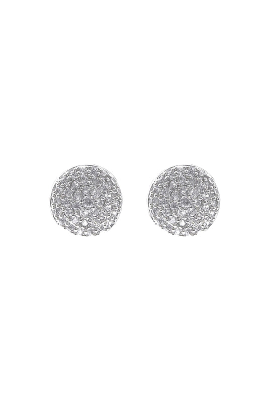 Cubic Zirconia Pave Round Shape Stud Earrings Crystal Silver