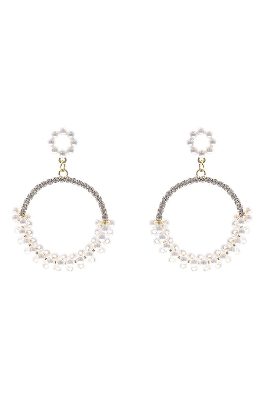 Embelished Wrapped Pearl Round Drop Earrings White Gold