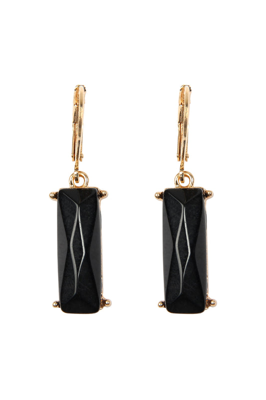 Natural Stone Rectangle Euro Earrings Black
