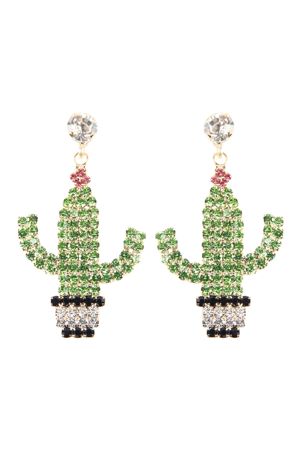 Suede Crystal Flower Cactus Potted Earrings