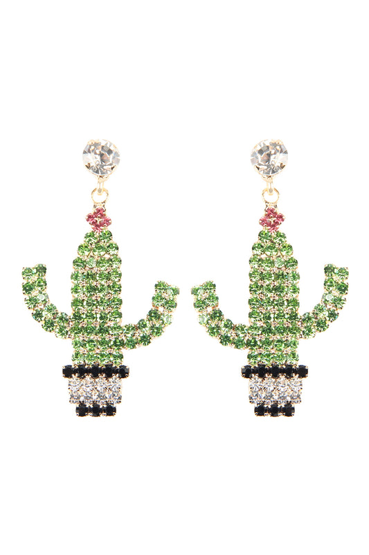 Suede Crystal Flower Cactus Potted Earrings