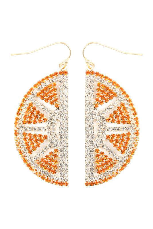 Suede Crystal Slice Orange Drop Earrings