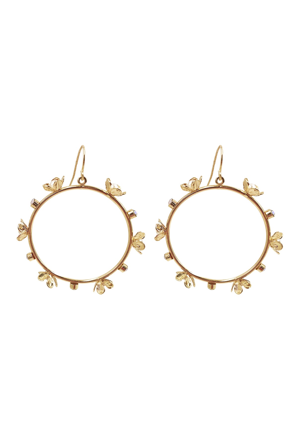 Flower Pearl Rhinestone Earrings Abwhite Gold