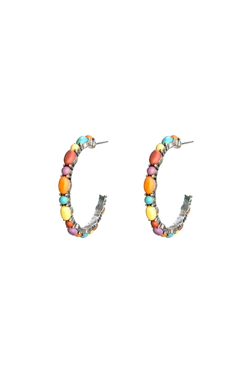 Multicolor Pave Stone Hoop Earrings