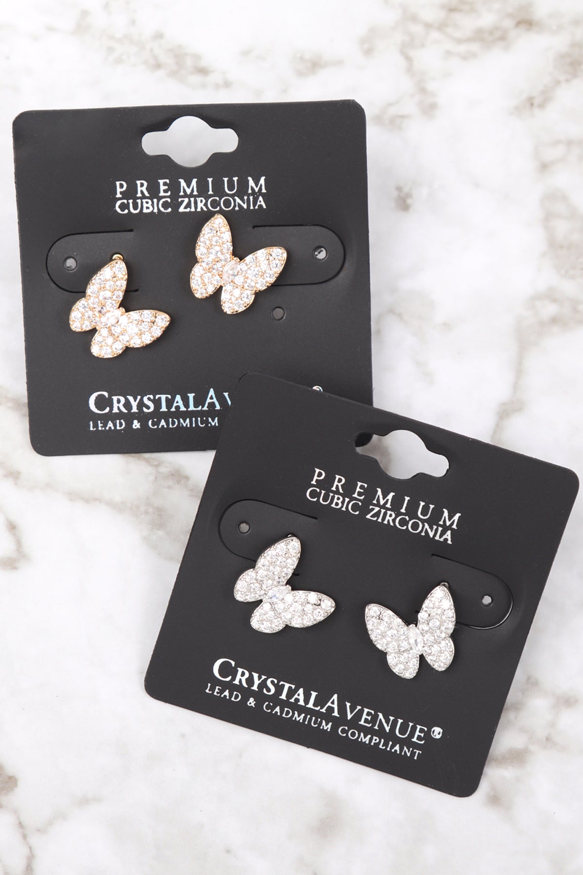 Cubic Zirconia Pave Butterfly Stud Earrings
