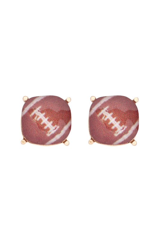 Sports Cushion Cut Football Stud Earrings Gold