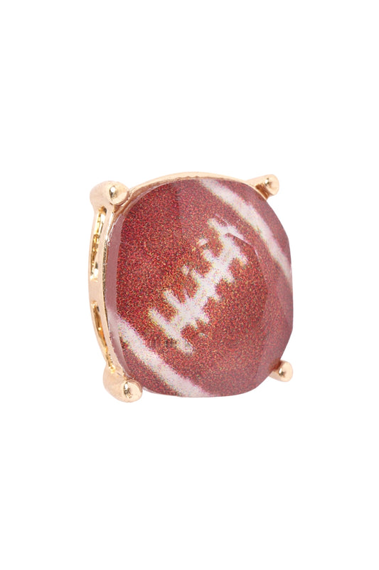 Sports Cushion Cut Football Stud Earrings Gold