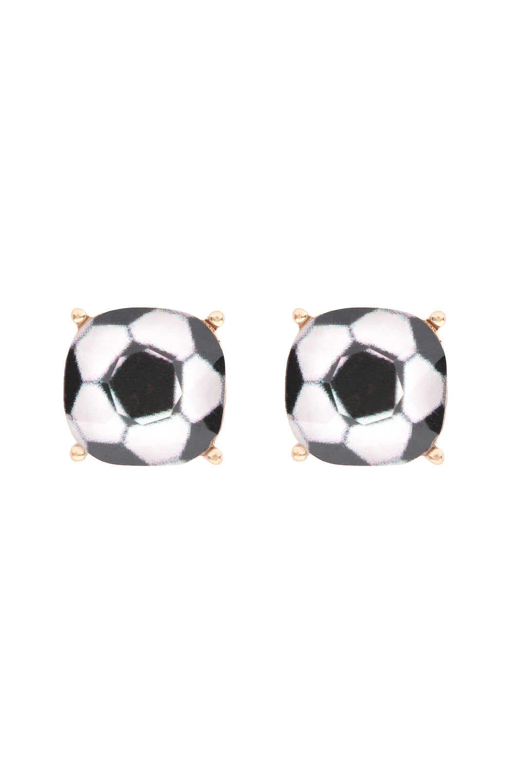 Sports Cushion Cut Soccer Stud Earrings