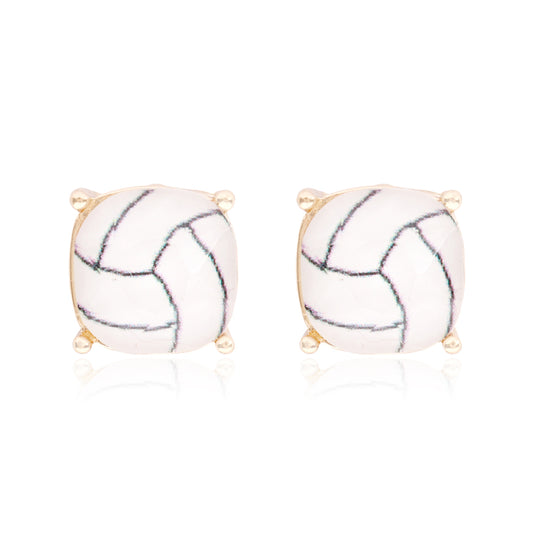 Sports Cushion Cut Volleyball Stud Earrings Gold