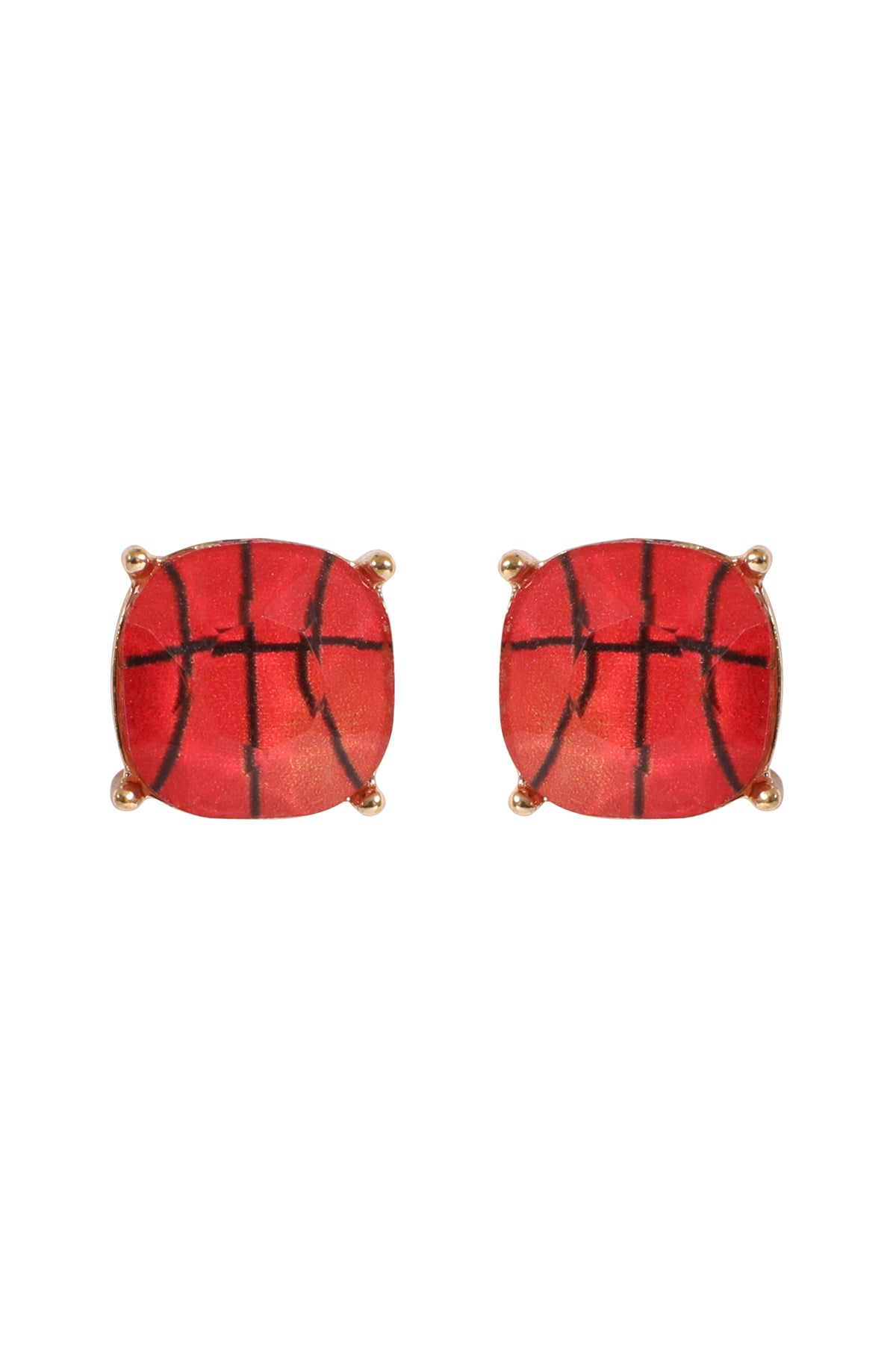Sports Cushion Cut Basketball Stud Earrings