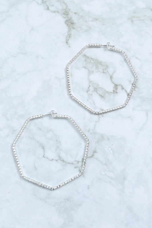 60mm Heptagonal Wire Hoop Textured Earrings