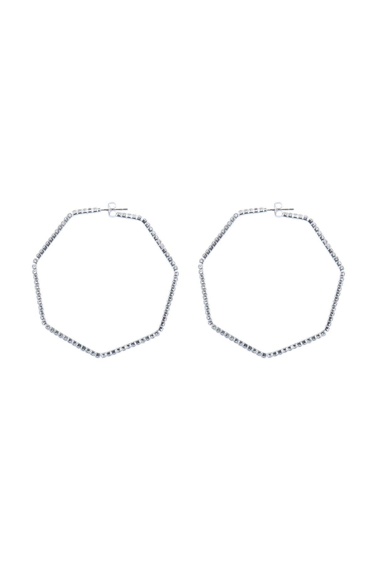 60MM Heptagonal Wire Hoop Textured Earrings Crystal Silver
