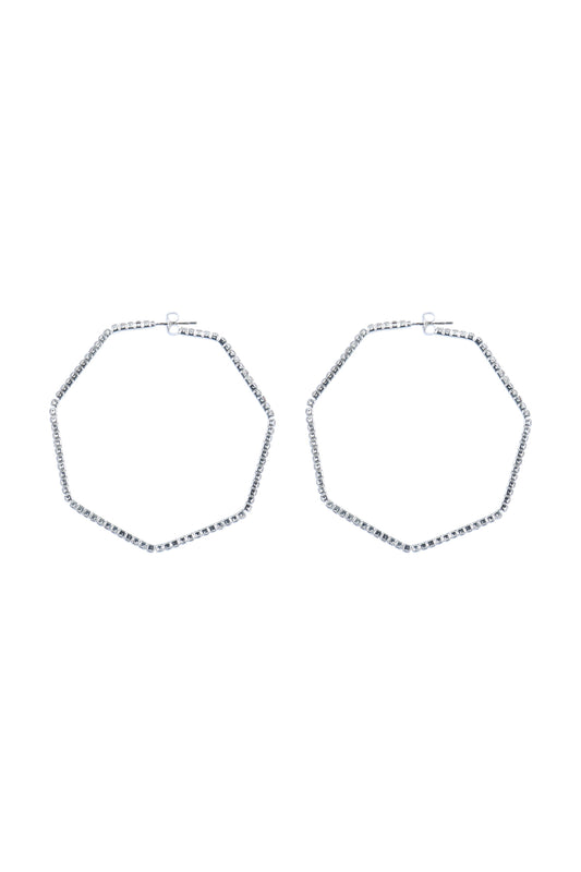 60MM Heptagonal Wire Hoop Textured Earrings Crystal Silver