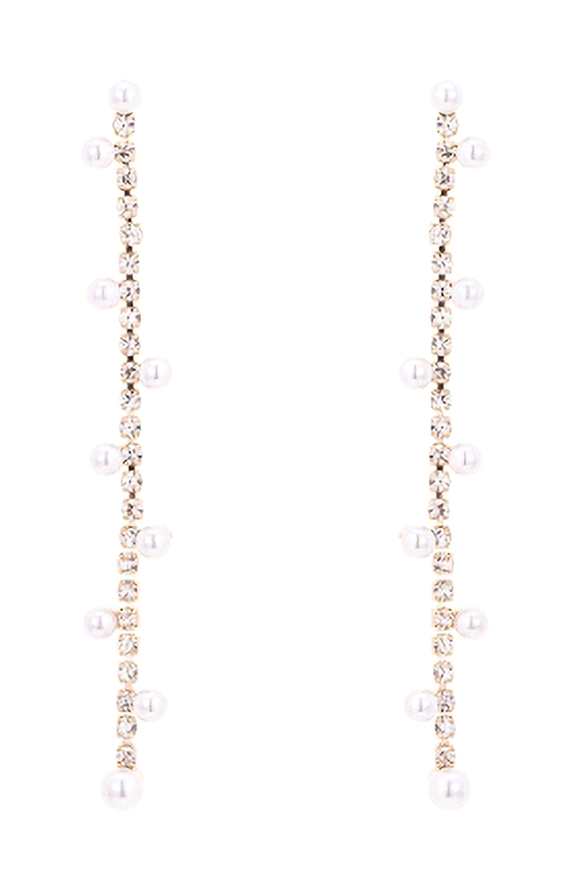 Rhinestone Zigzag Stationed Pearl Drop Earrings White Gold
