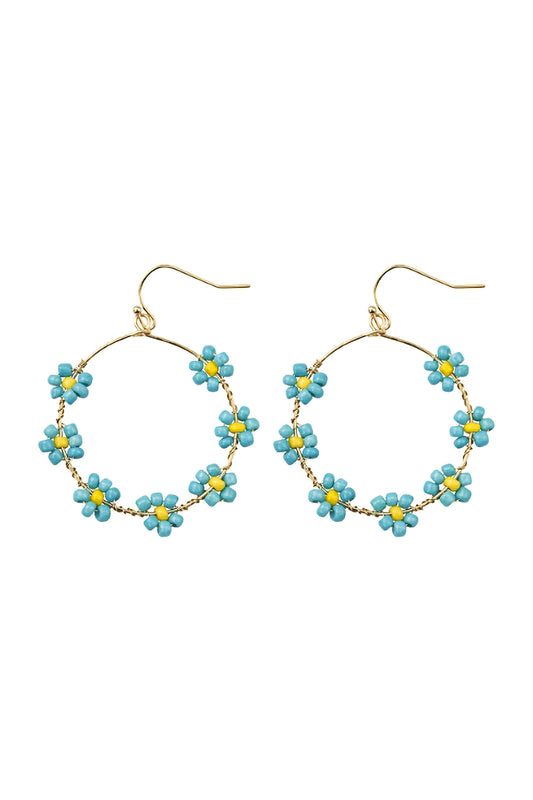Flower Bead Loop Fish Hook Earrings Turquoise