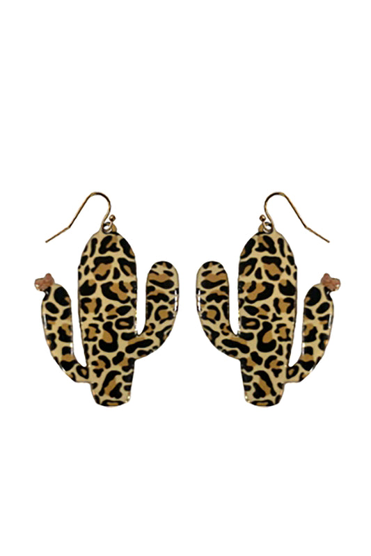 Cactus Print Drop Fish Hook Earrings
