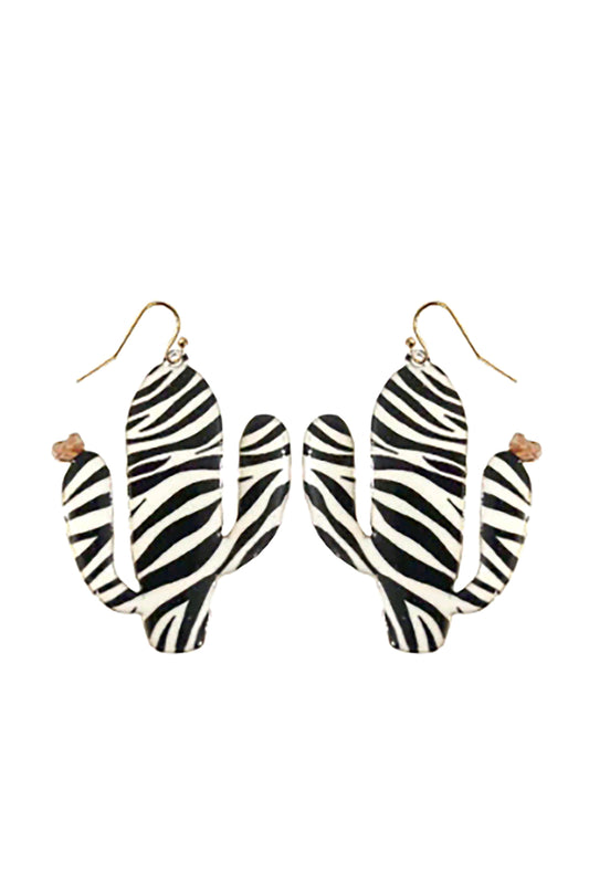 Cactus Print Drop Fish Hook Earrings