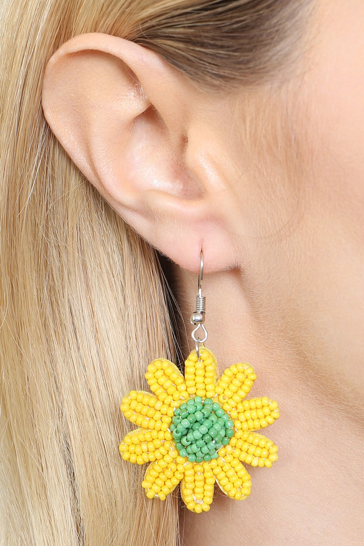 Flower Seed Bead Dangle Fish Hook Earrings