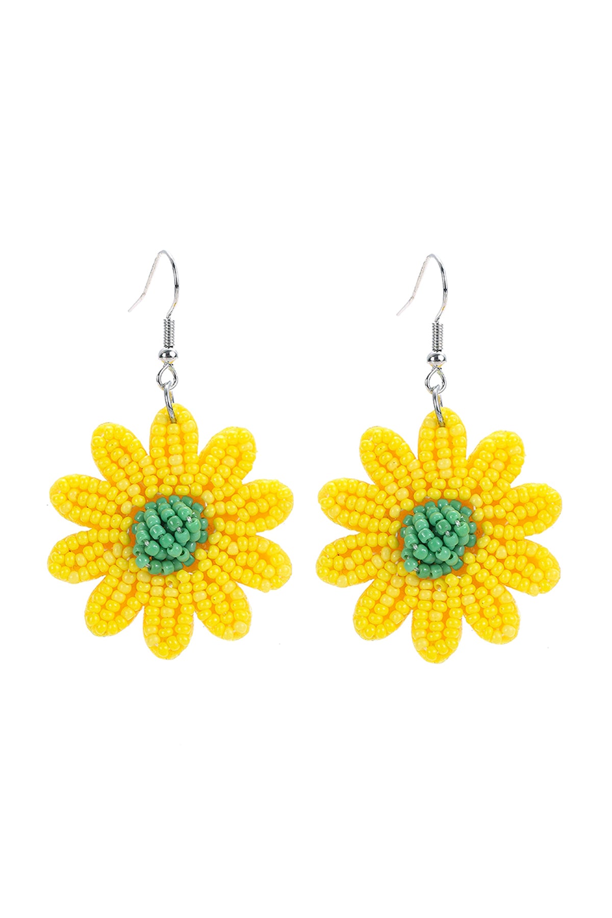 Flower Seed Bead Dangle Fish Hook Earrings Yellow