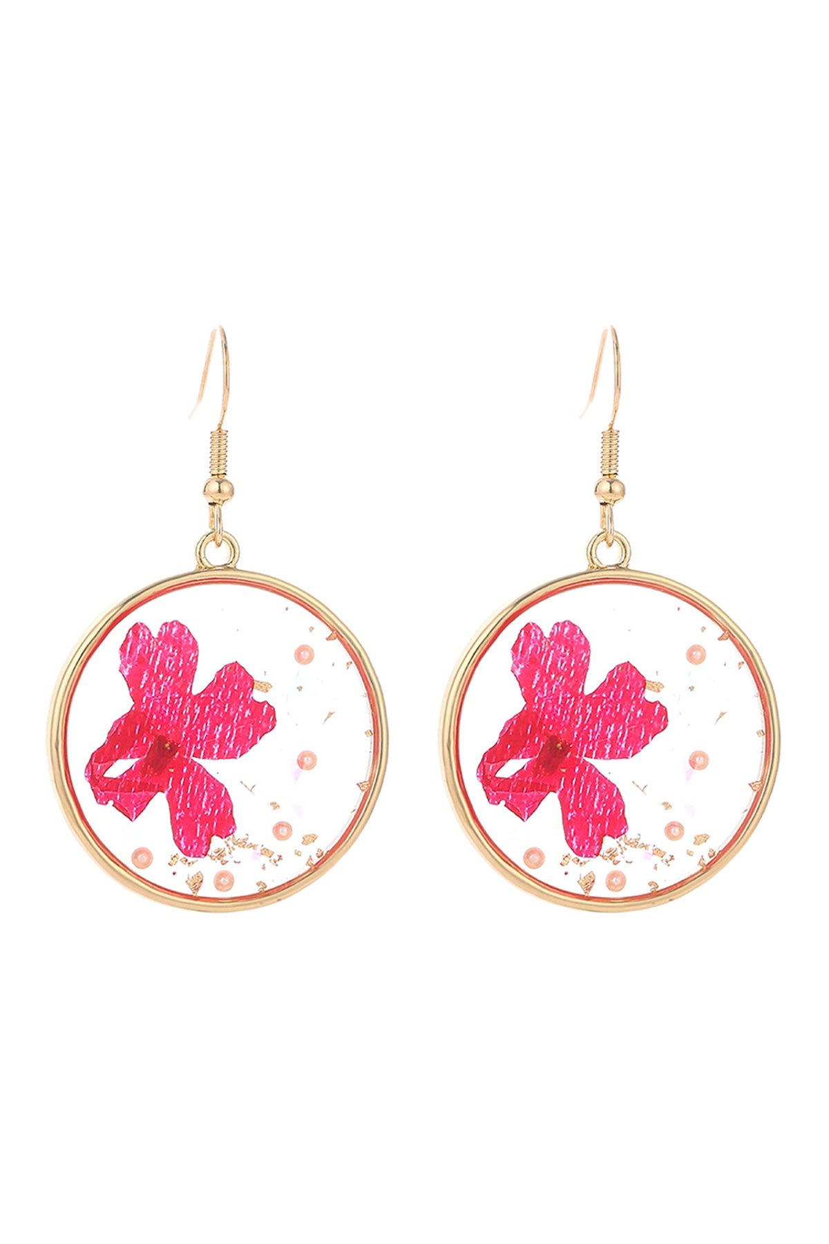 Dried Flower Round Earrings Red