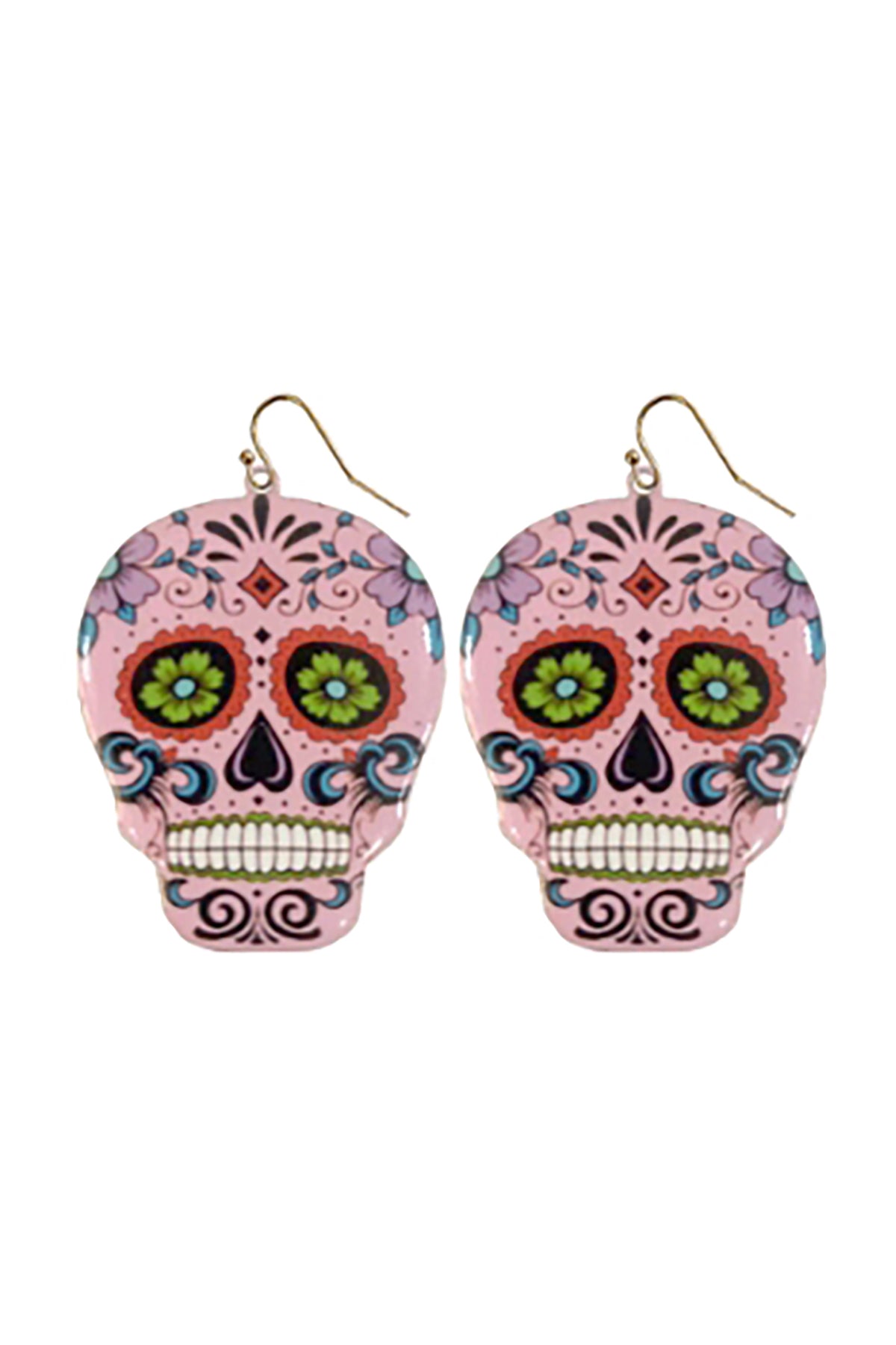 Halloween Sugar Skull Dangle Hook Earrings Yellow