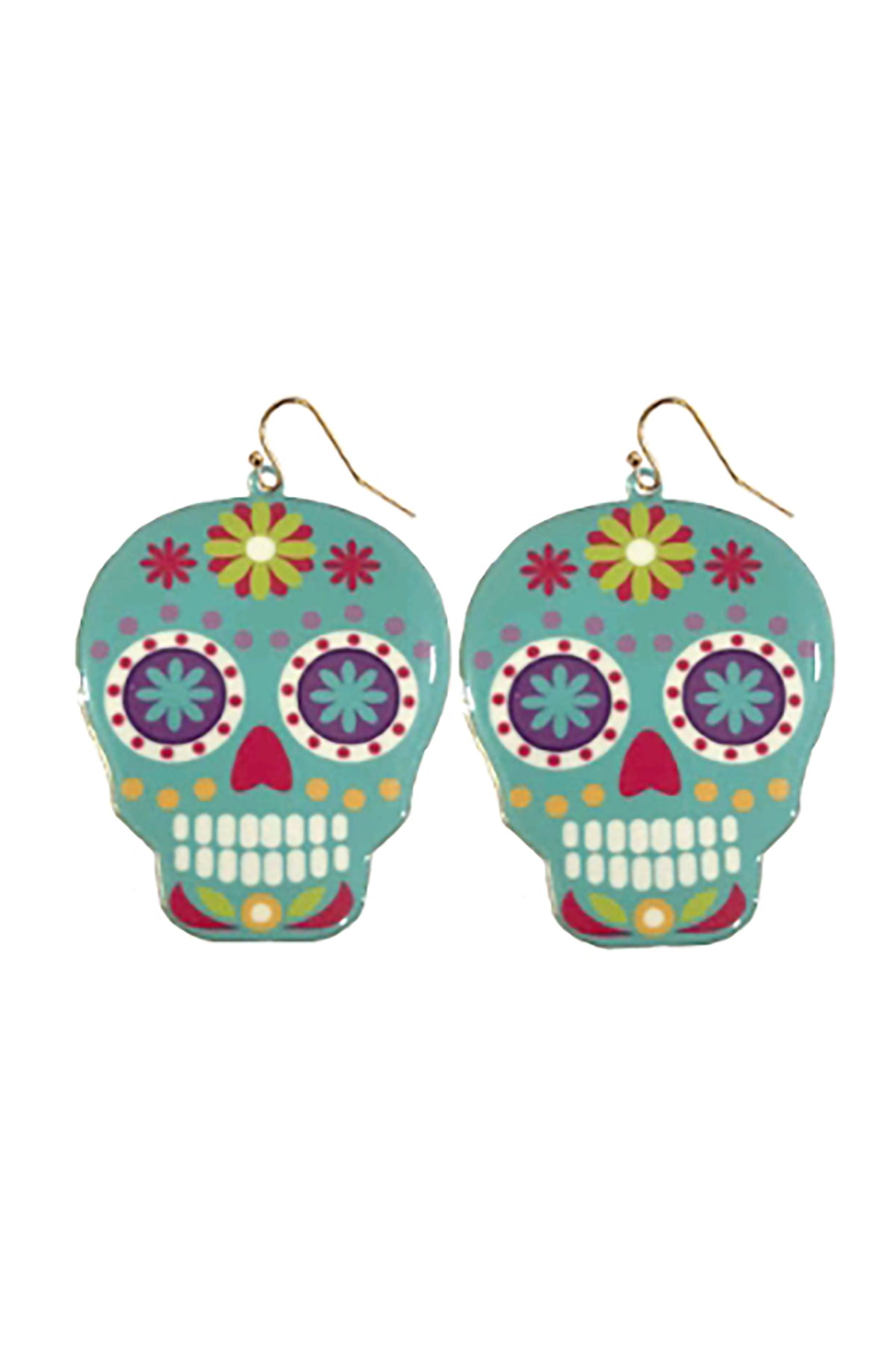 Halloween Sugar Skull Dangle Hook Earrings Yellow