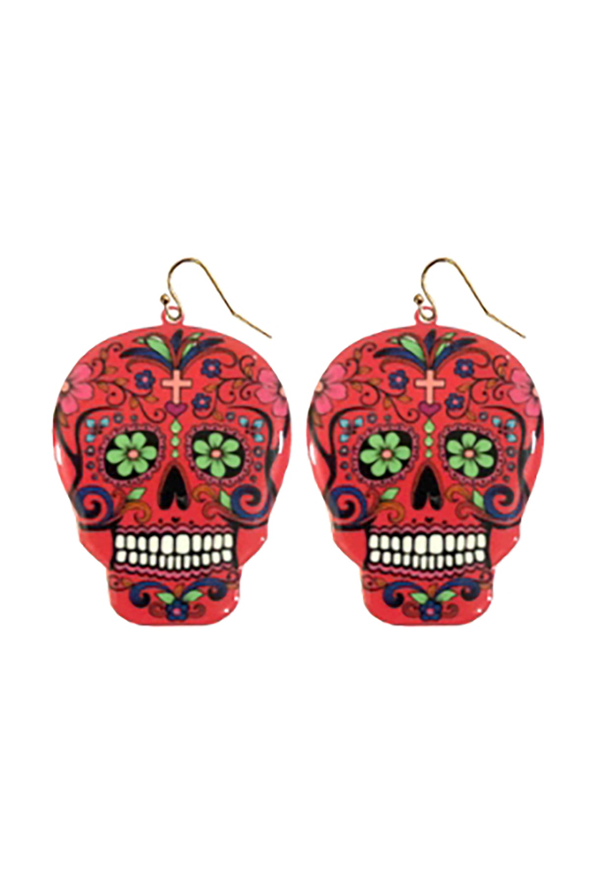 Halloween Sugar Skull Dangle Hook Earrings Yellow