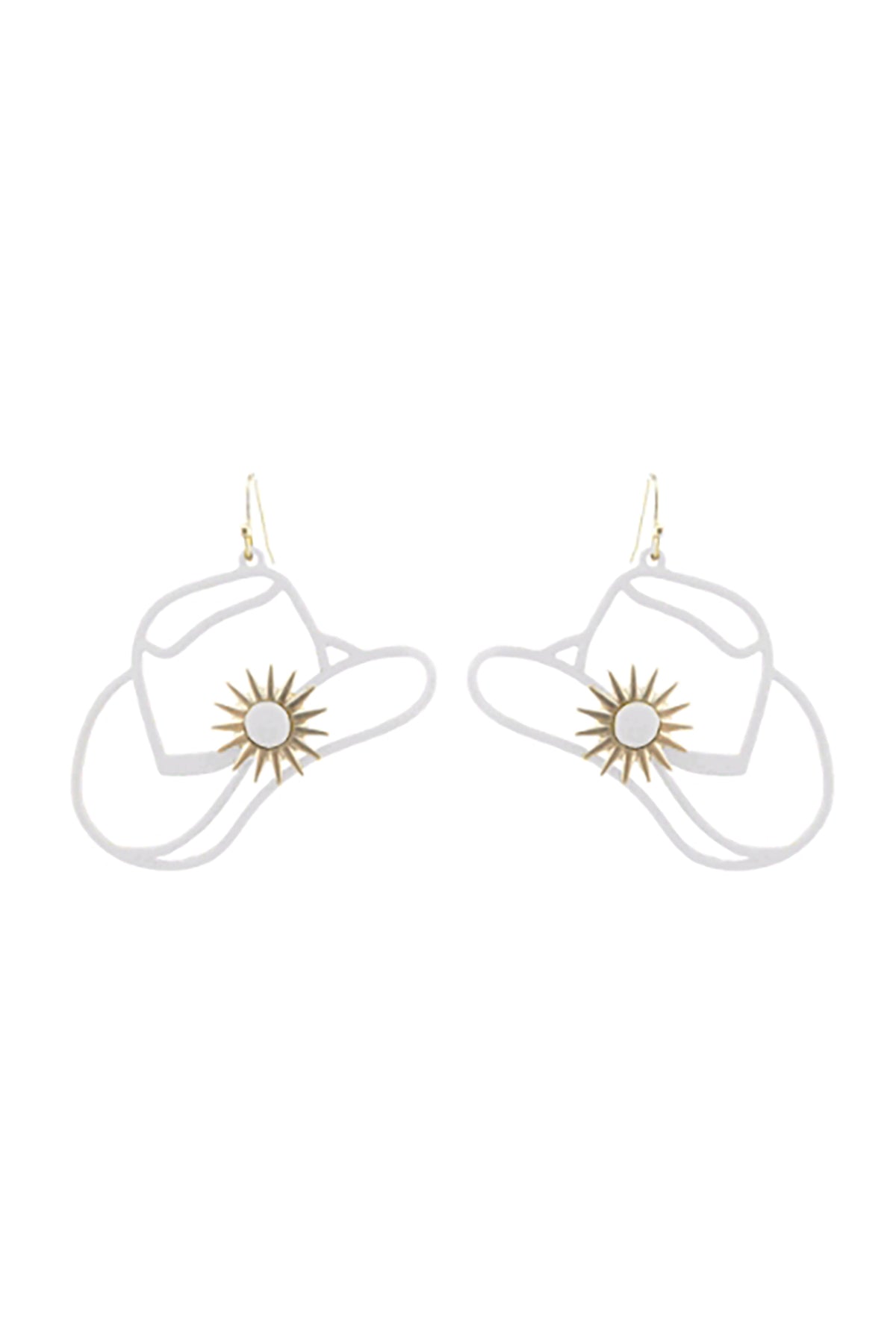 Western Cowboy Hat Filigree Drop Earrings White