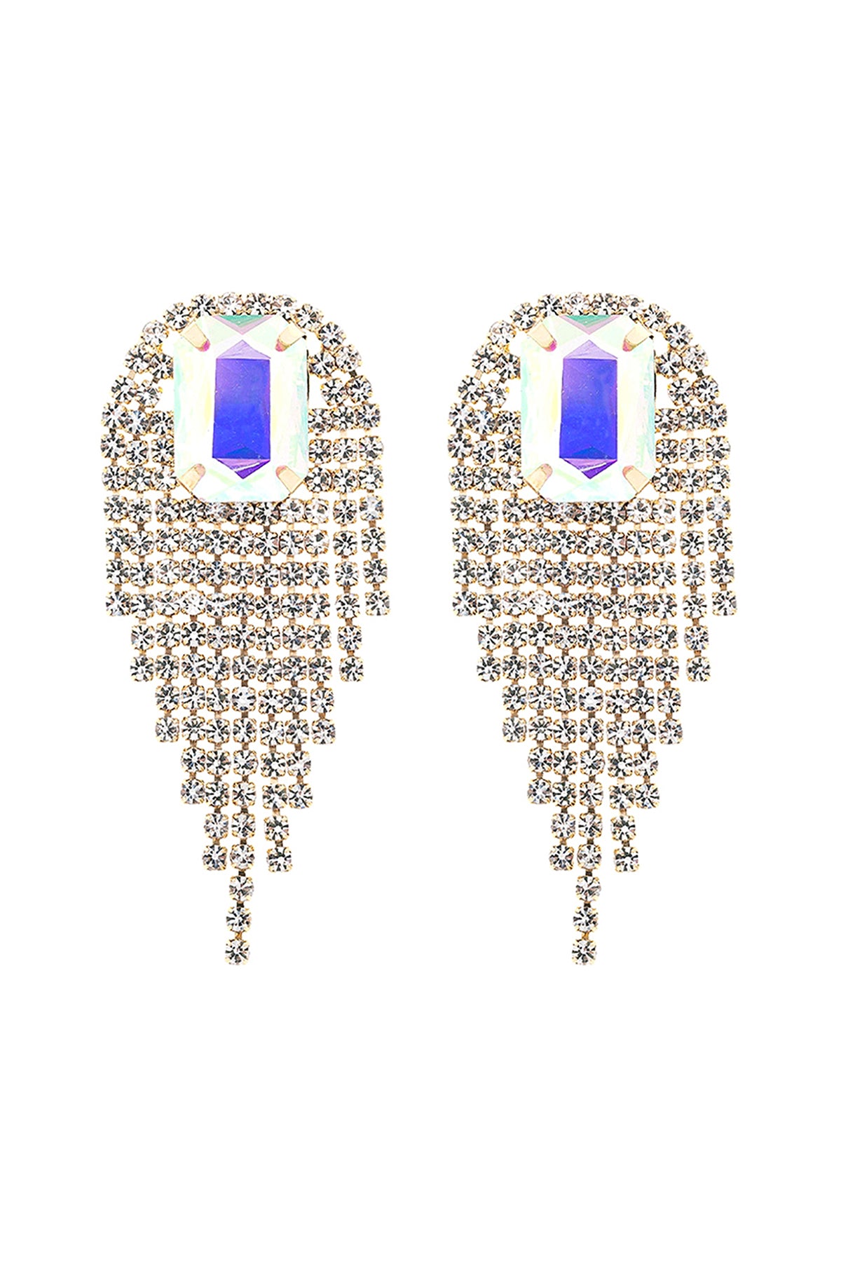 Rhinestone S2uare Fringe Tassel Earrings