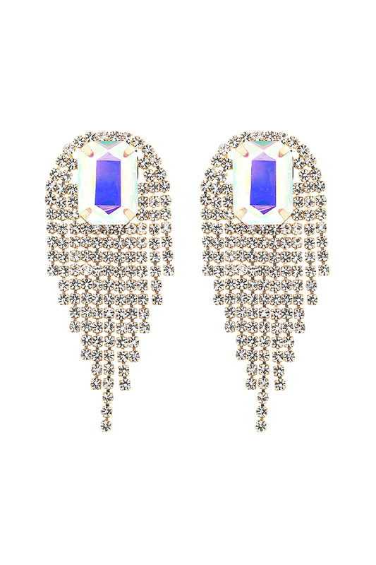 Rhinestone S2uare Fringe Tassel Earrings