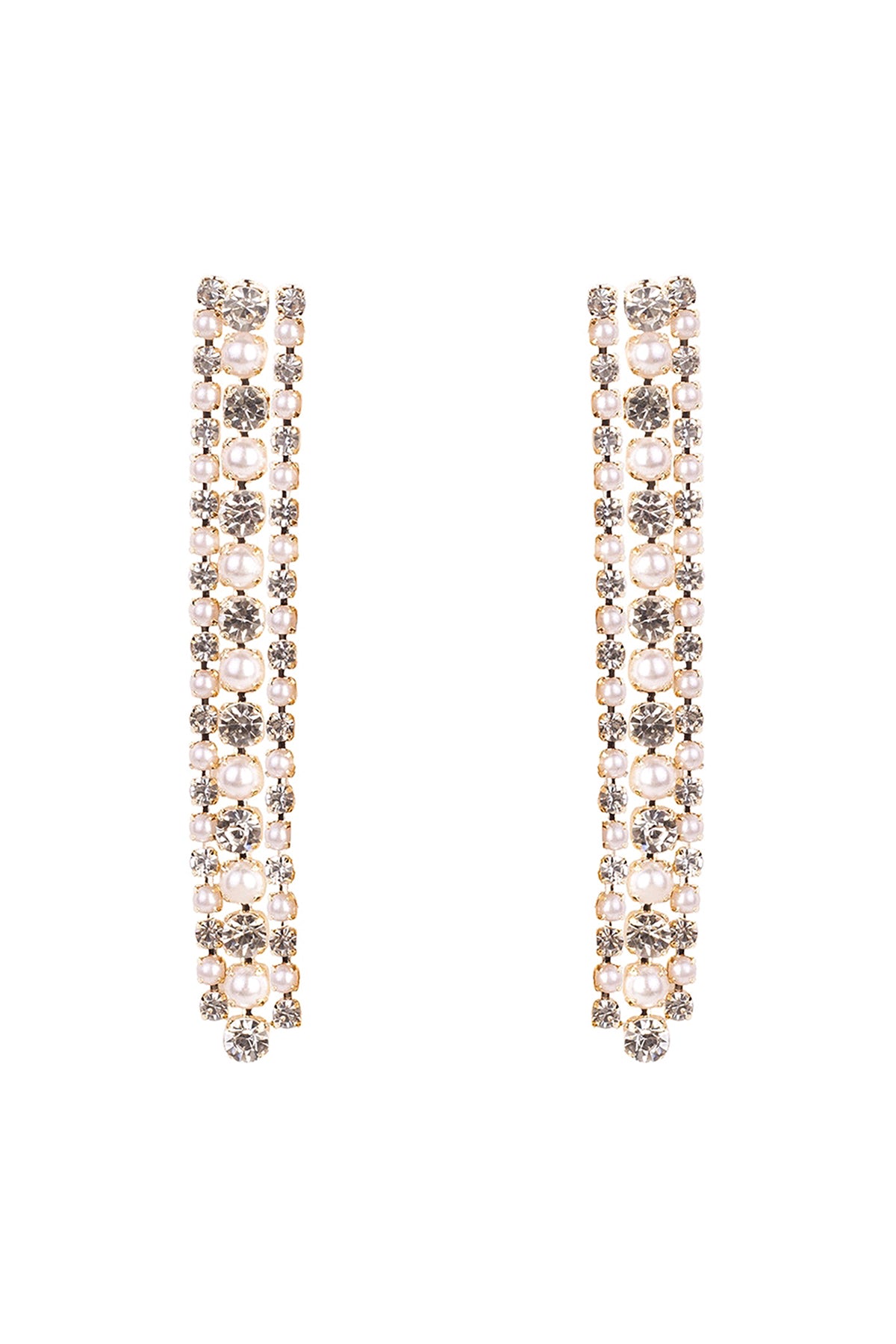 Rhinestone Pearl Line Drop Earrings Crystal Gold