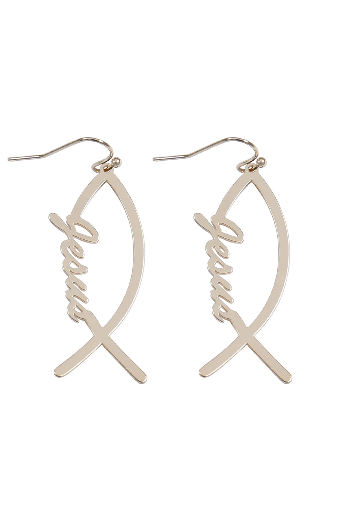 Jesus Fish Hook Earrings Gold