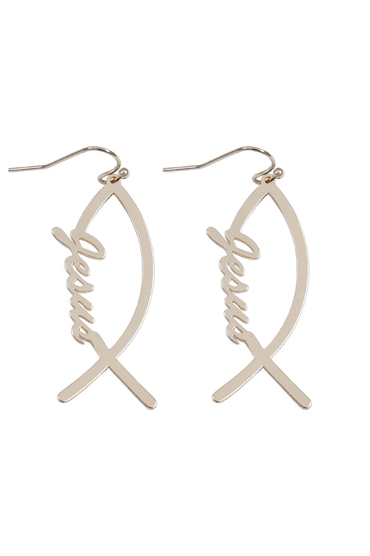 Jesus Fish Hook Earrings Gold