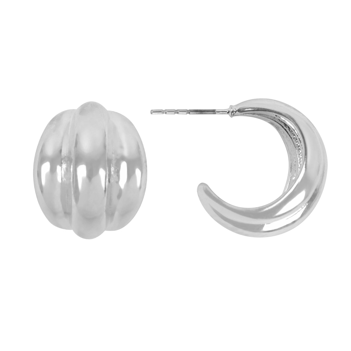 Pleated Hoop Post Earrings Silver
