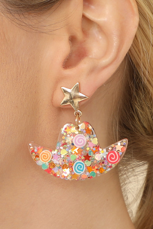 Cowboy Hat Resin Glitter Candy Stud Earrings