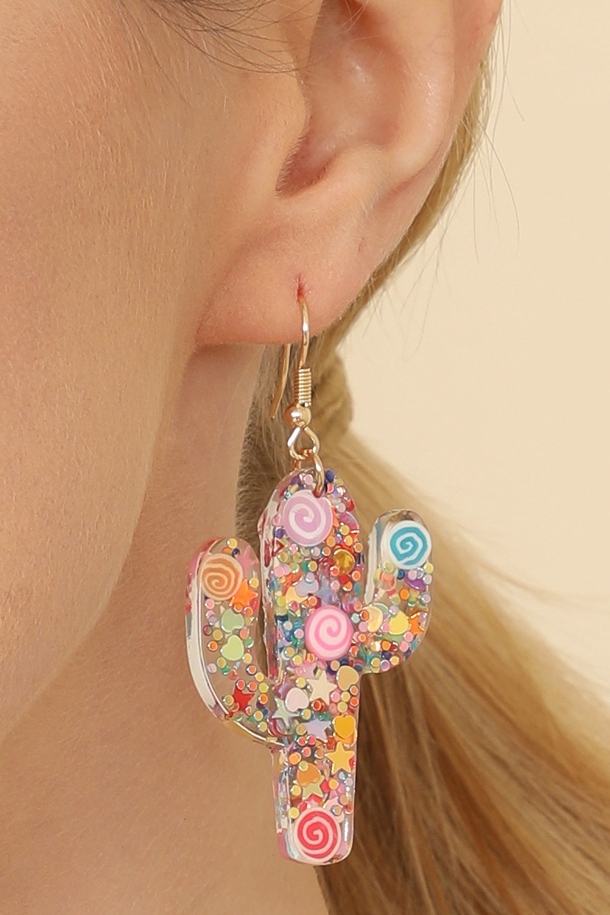 Cactus Resin Glitter Candy Stud Earrings