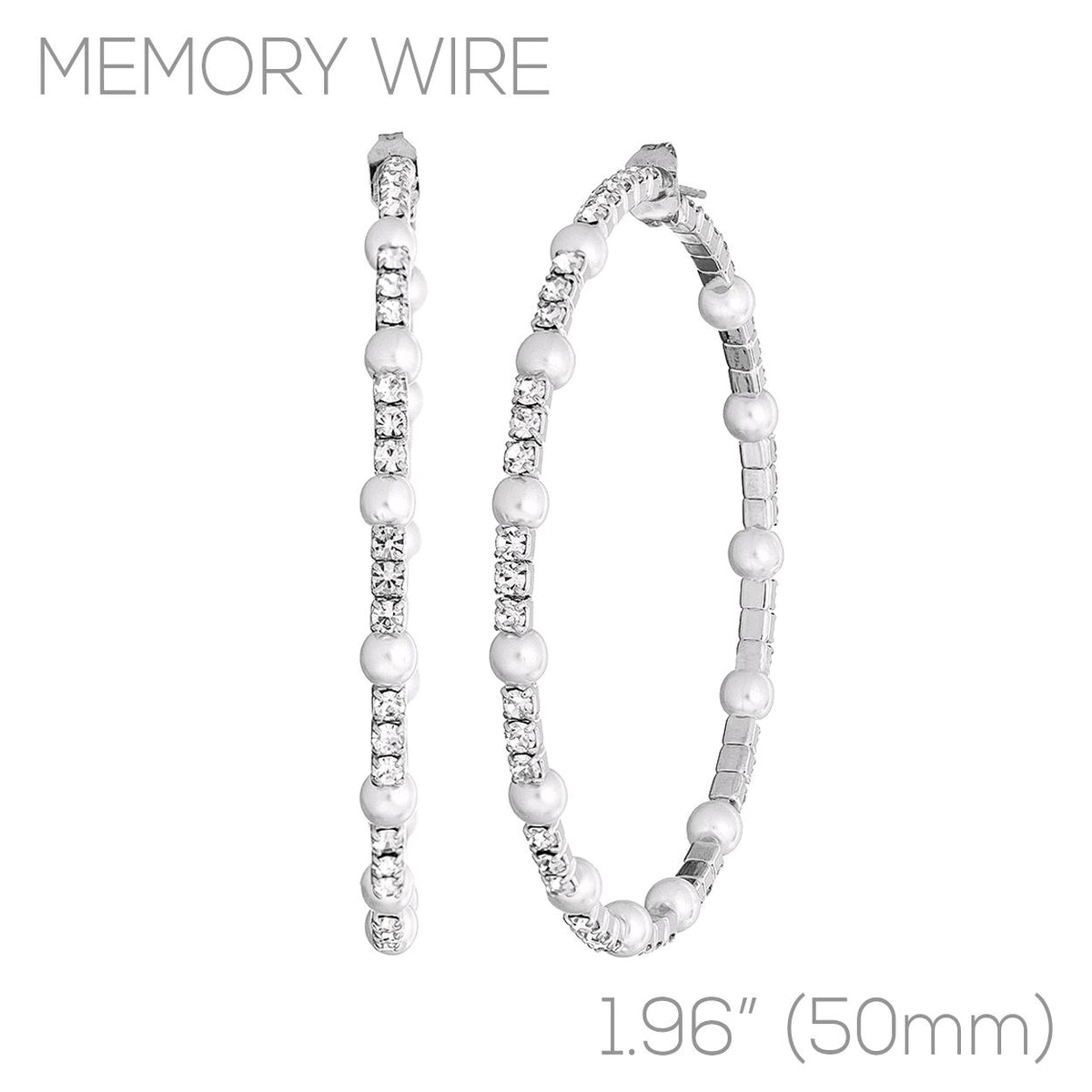 Rhinestone W/Pearl Bead Hoop Earrings