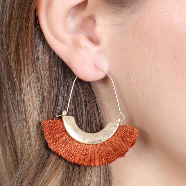 Tassel Hoop Earrings Brown