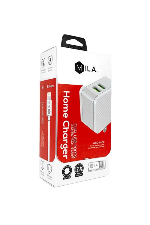Mila / 2.4A Dual-USB Home Wall Charger With Lightning Cable