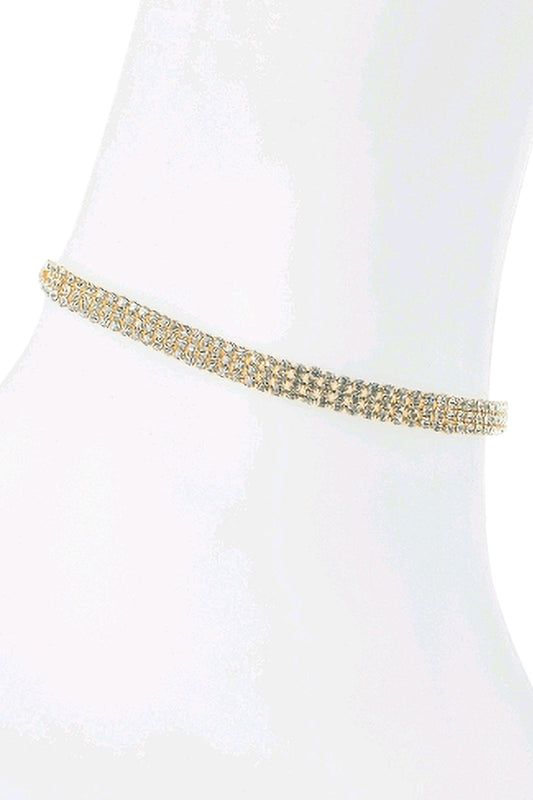 2mm Rhinestone 3 Line Anklet