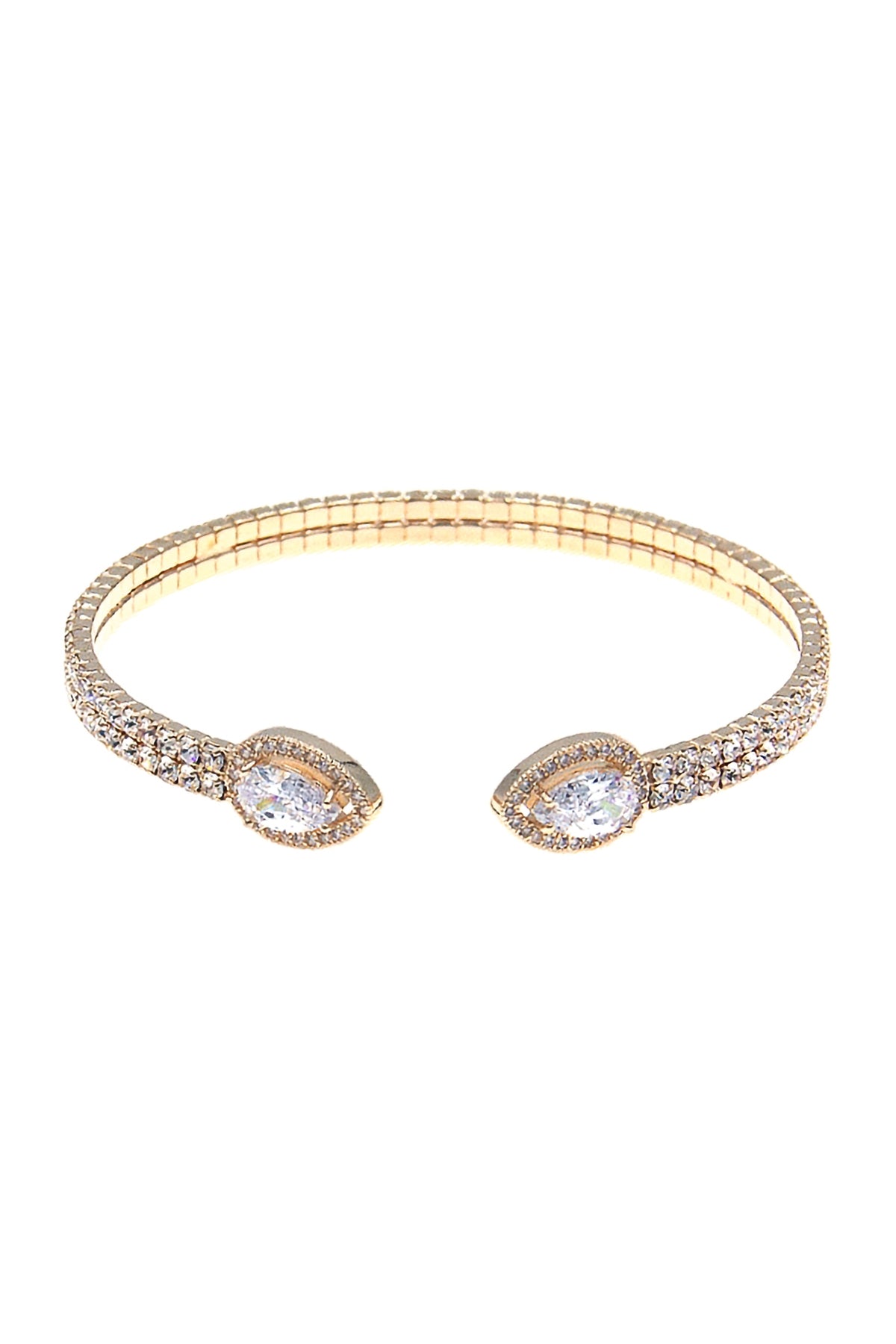 Rhinestone Pear Shape Cubic Zirconia 2 Line Cuff Bracelet