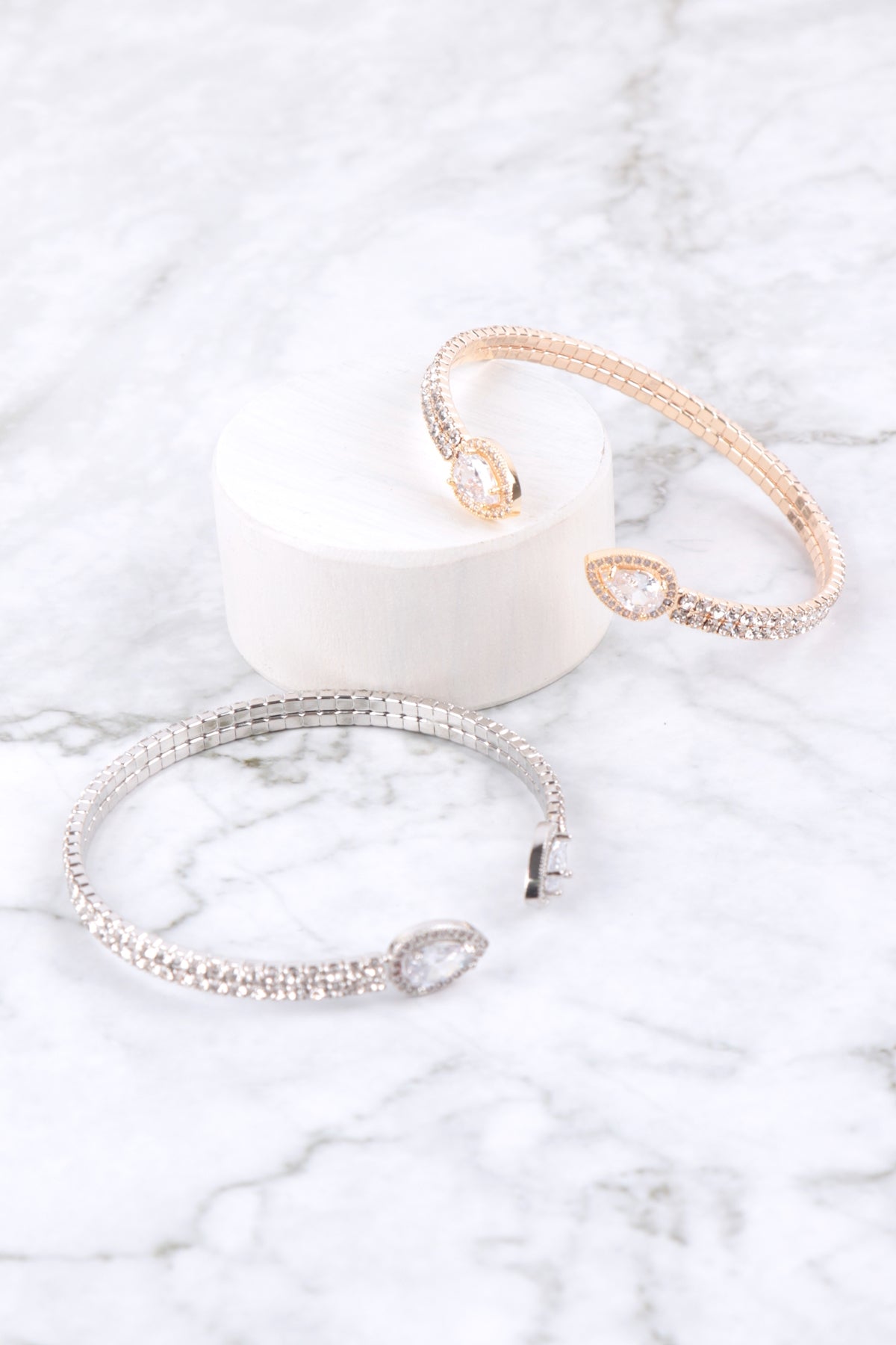Rhinestone Pear Shape Cubic Zirconia 2 Line Cuff Bracelet