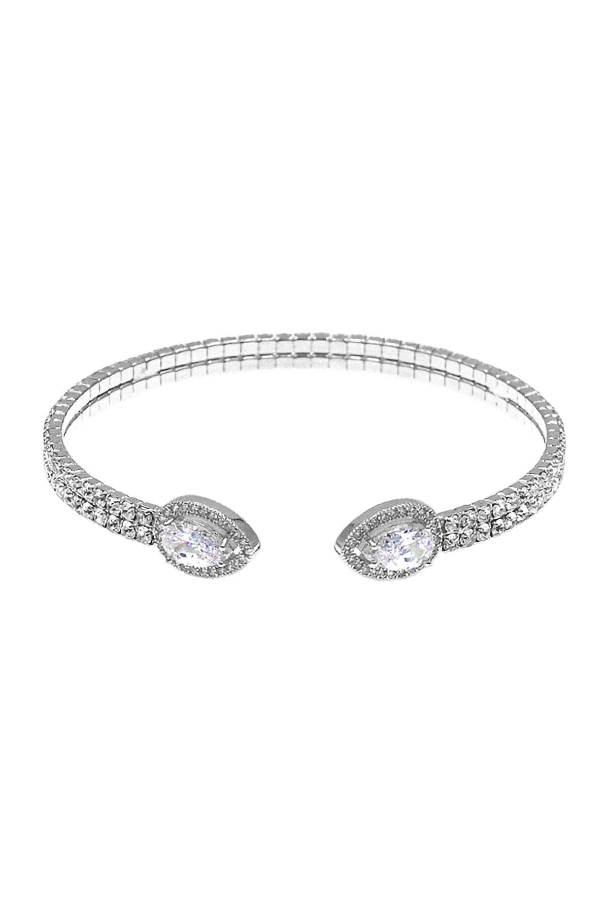 Rhinestone Pear Shape Cubic Zirconia 2 Line Cuff Bracelet