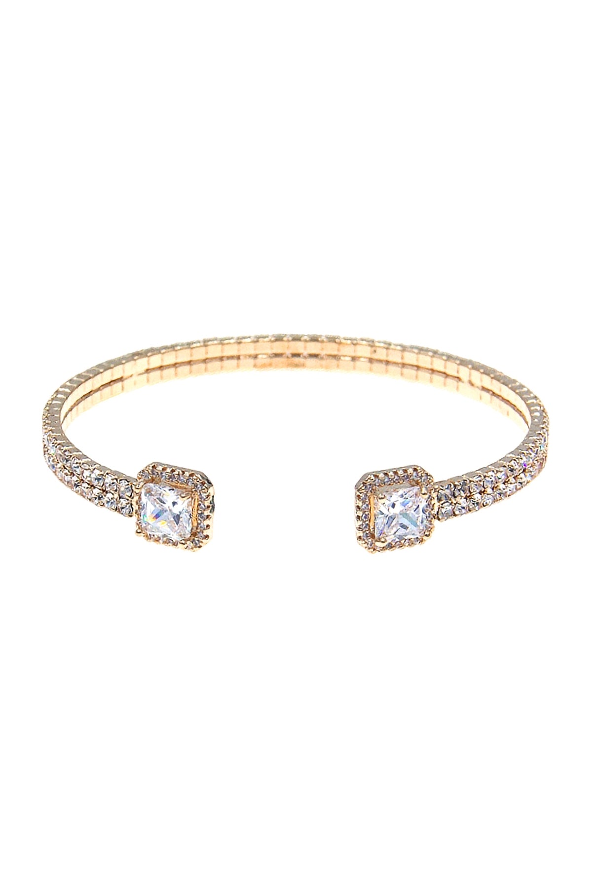 Rhinestone Square Cubic Zirconia 2 Line Cuff Bracelet