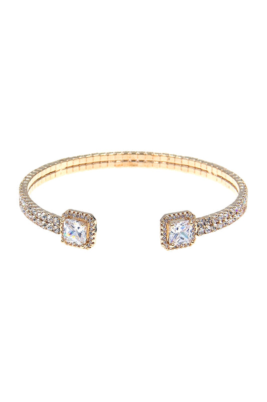 Rhinestone Square Cubic Zirconia 2 Line Cuff Bracelet