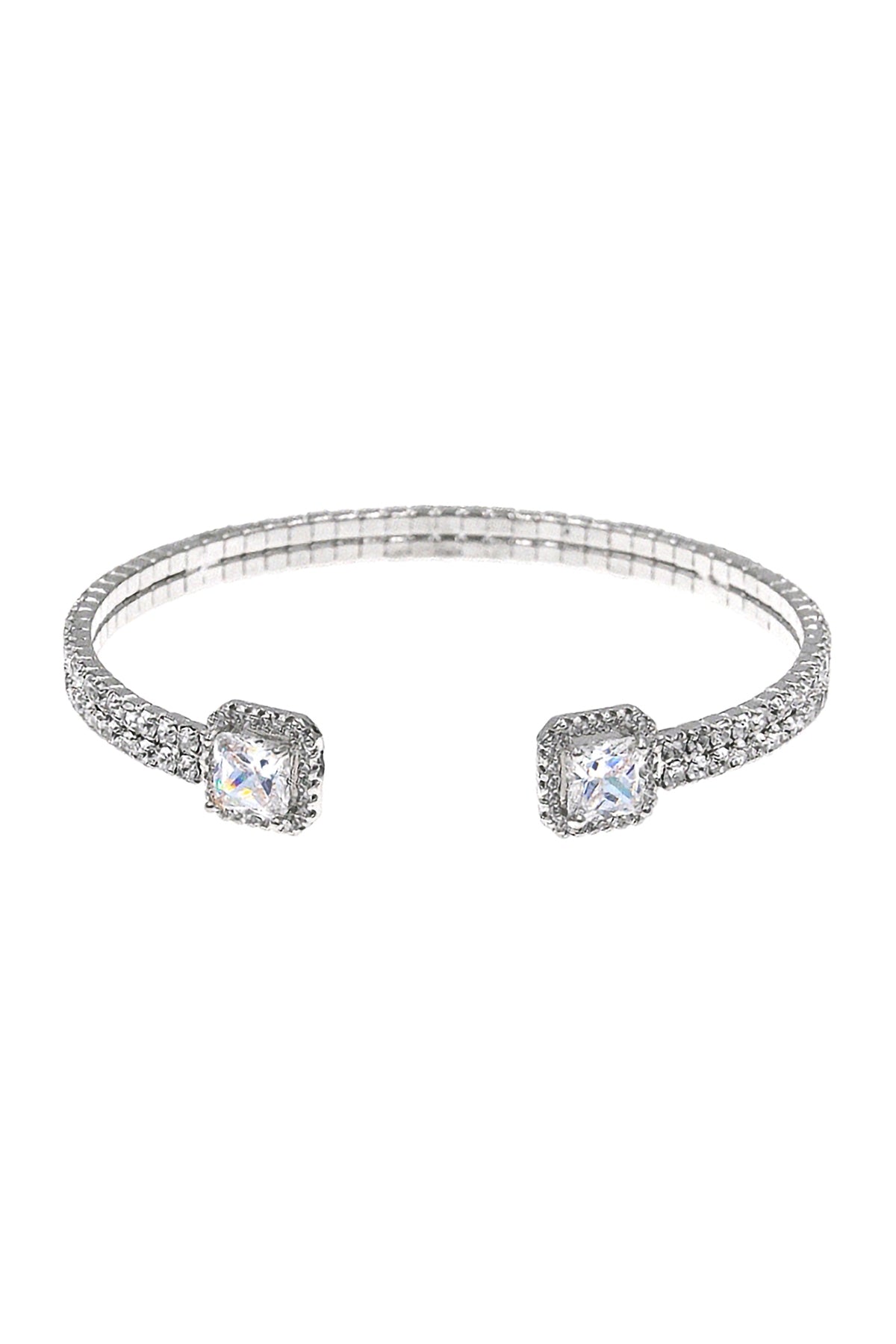 Rhinestone Square Cubic Zirconia 2 Line Cuff Bracelet