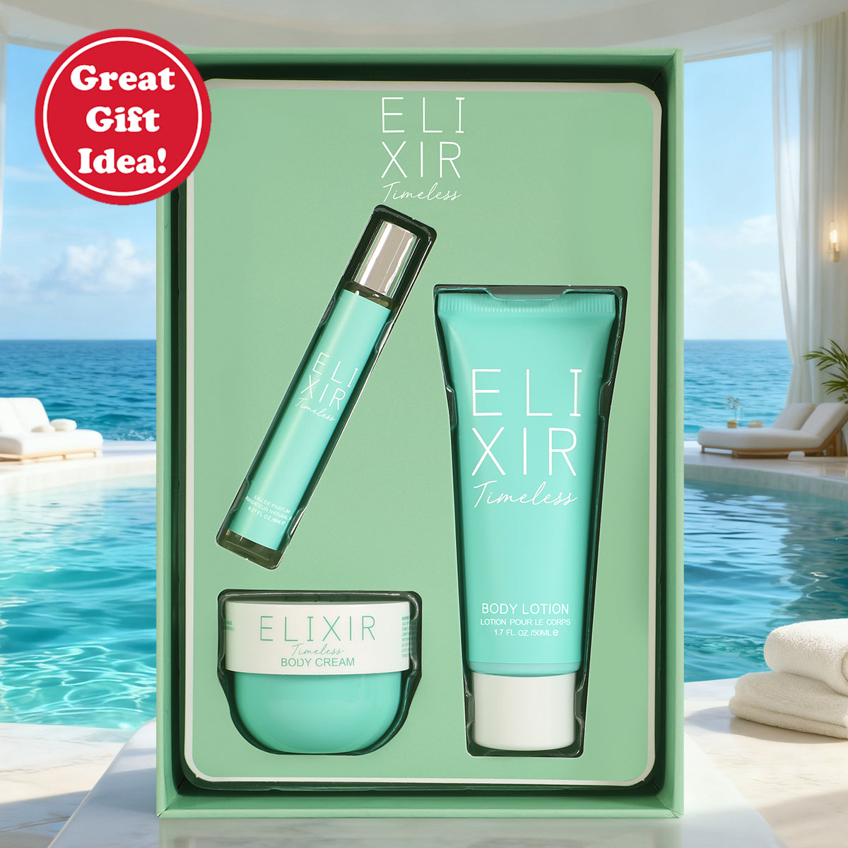 Elixir Timeless 3 Piece Perfume Gift Set For Women - Perfume Body Lotion And Body Cream 3 Packs