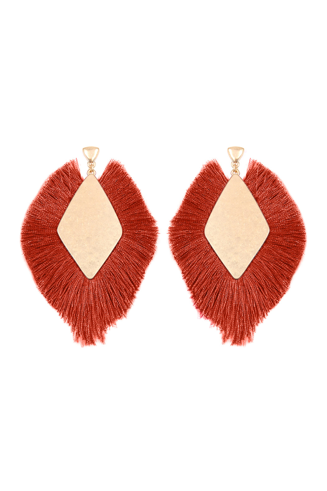 Rhombus Shape Tassel Post Drop Earrings Rust /6Pcs
